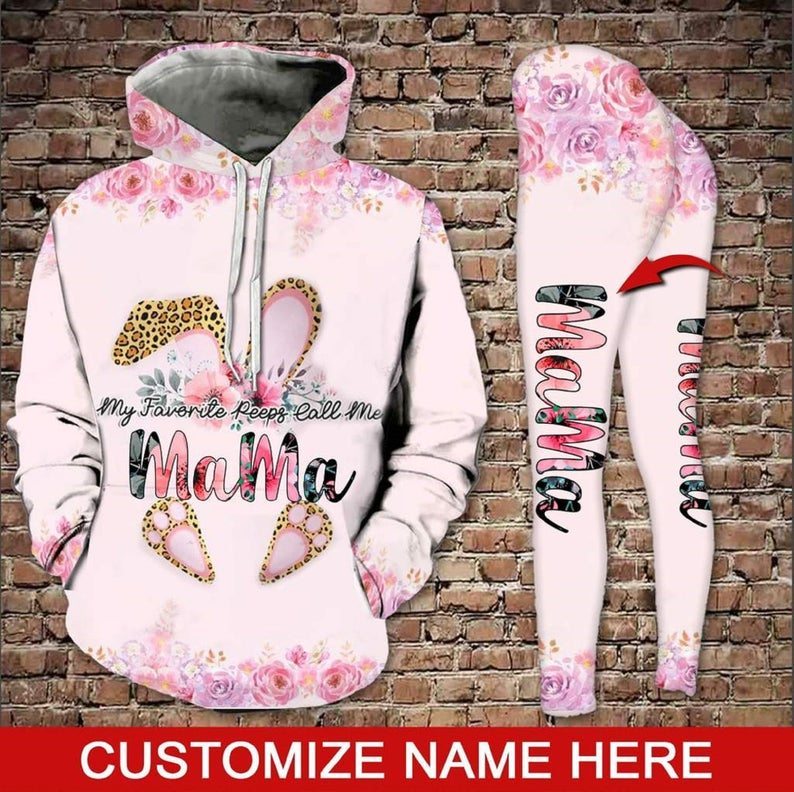 Pink Rabbit Mama Custom Name Mother’s Day Gift 3D Hoodie Tank top And Legging Set