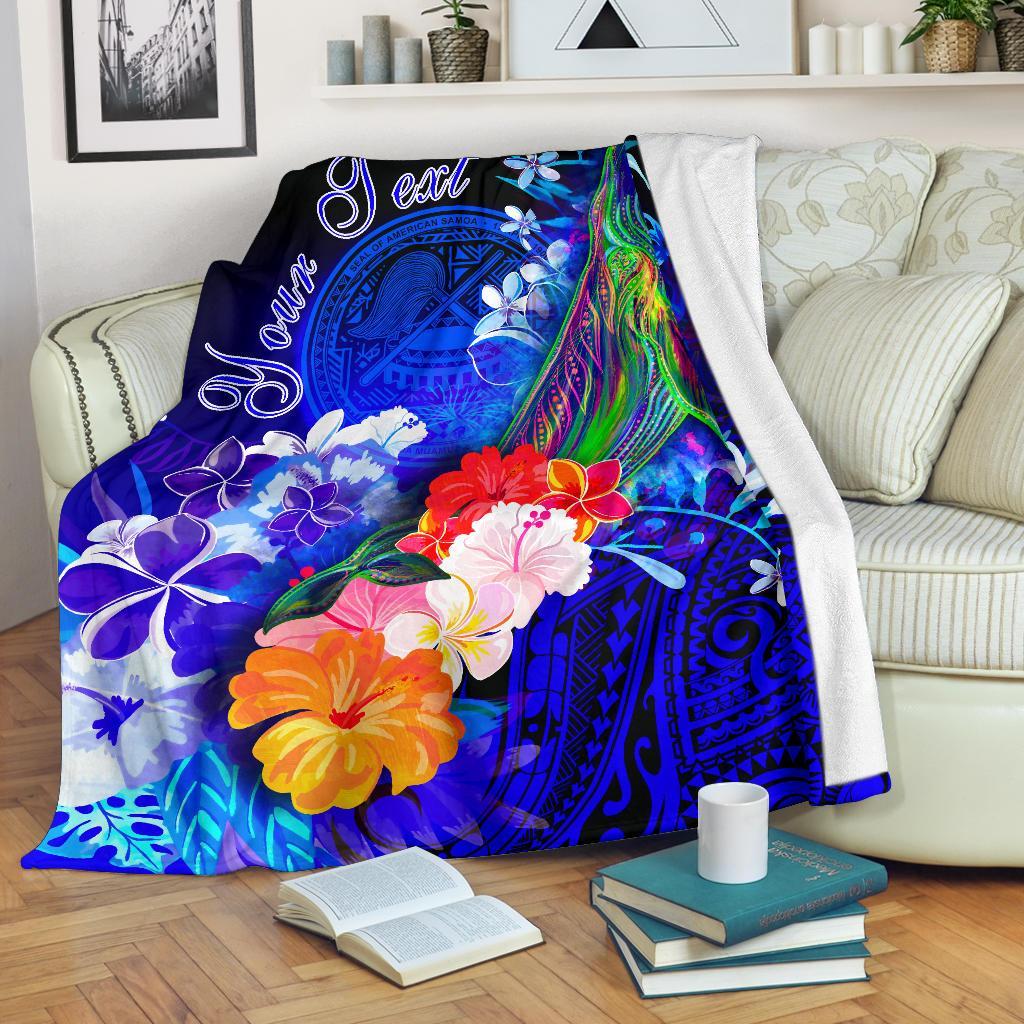 American Samoa Polynesian Custom Personalised Premium Blanket – Humpback Whale With Tropical Flowers