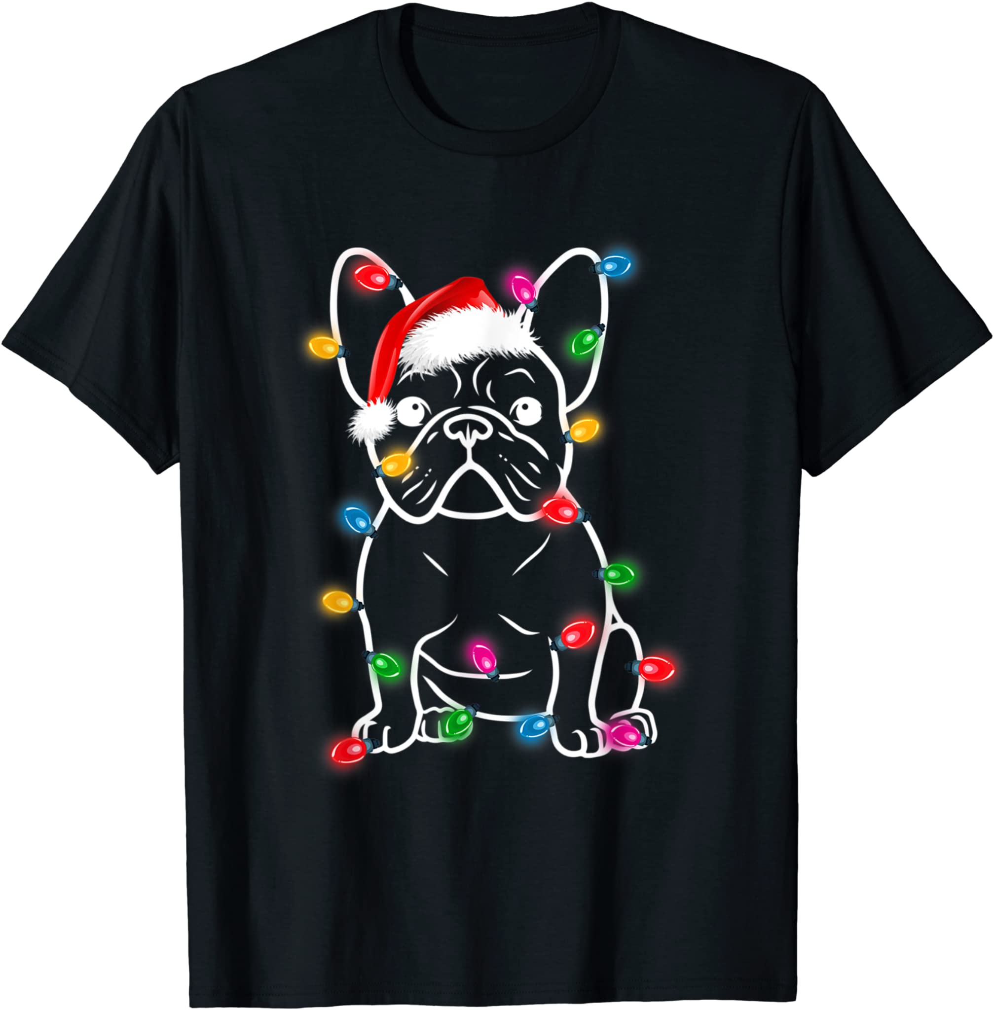 Funny French Bulldog Dog Tree Christmas Lights Xmas Pajama T-Shirt