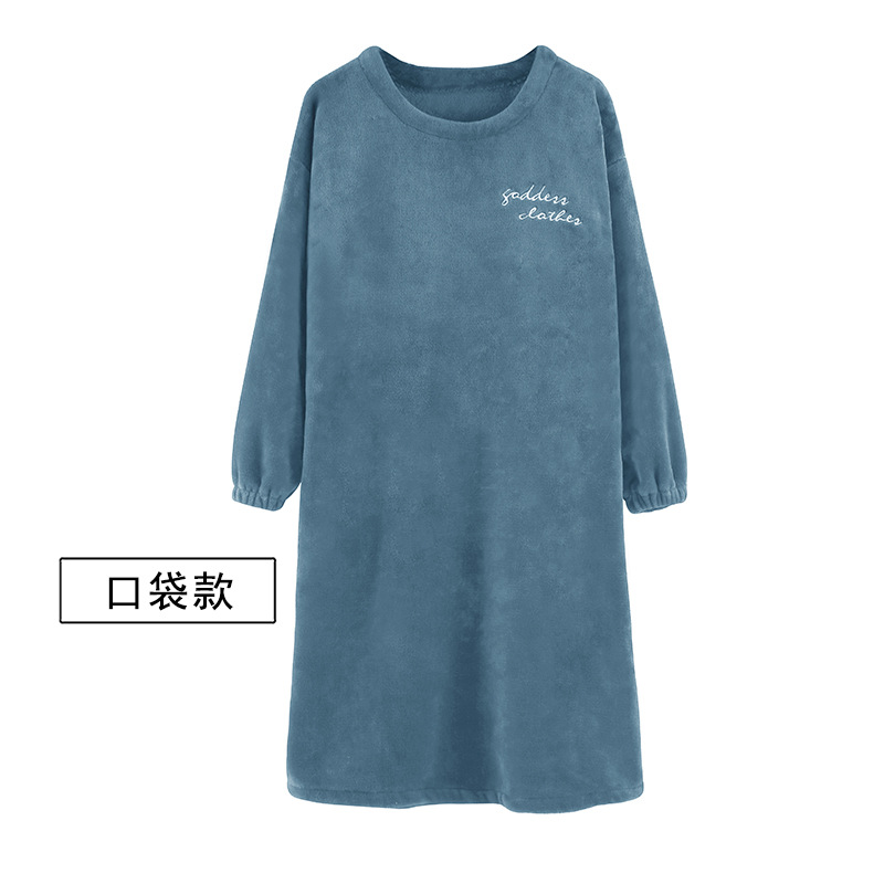 Women Embroider Nightgown Casual Long Sleeping Dress Pijamas Ladies Homewear Long Sleeve Winter Flannel Loose Sleepwear alx