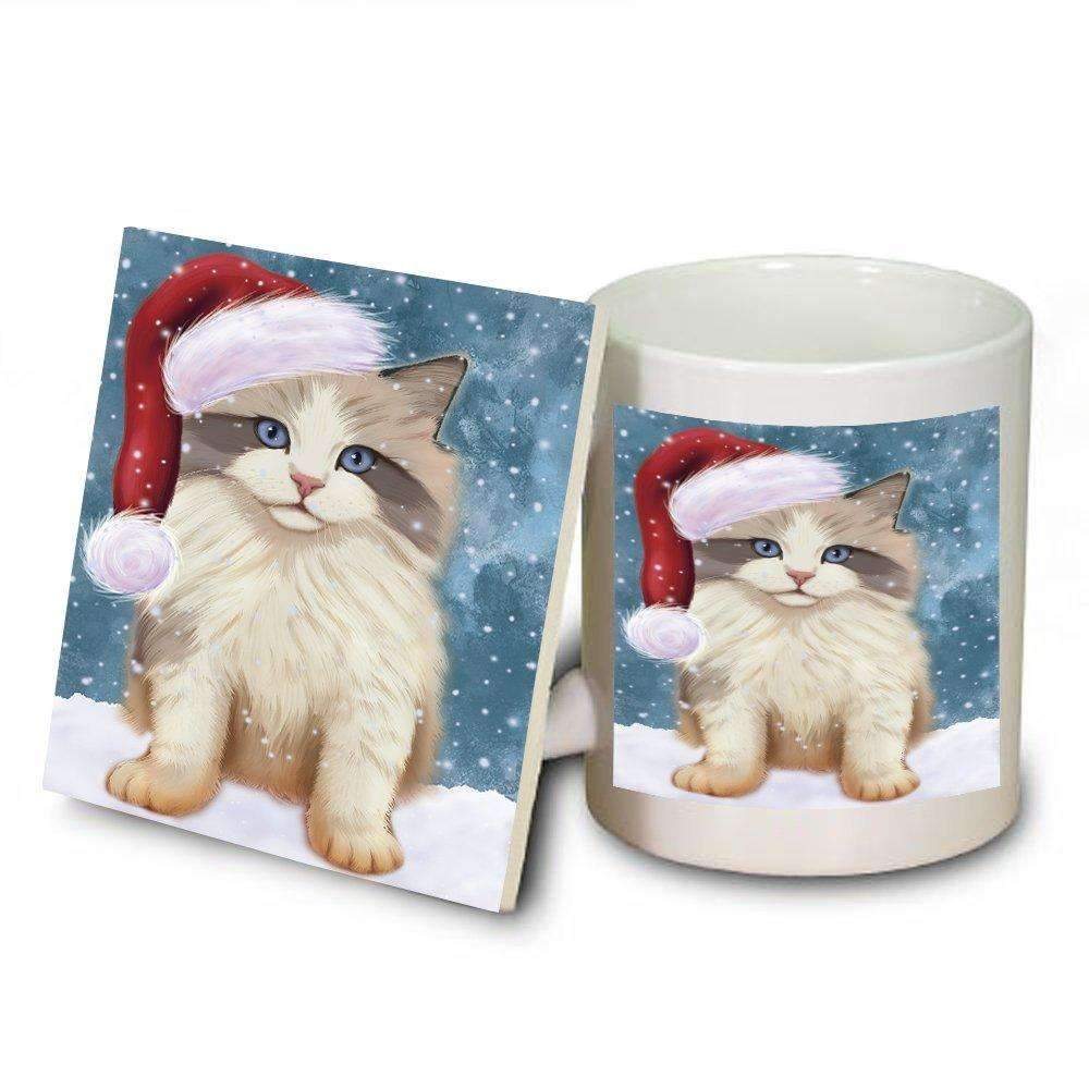 Let It Snow Happy Holidays Ragdoll Kitten Christmas Mug And Coaster Set Muc0299