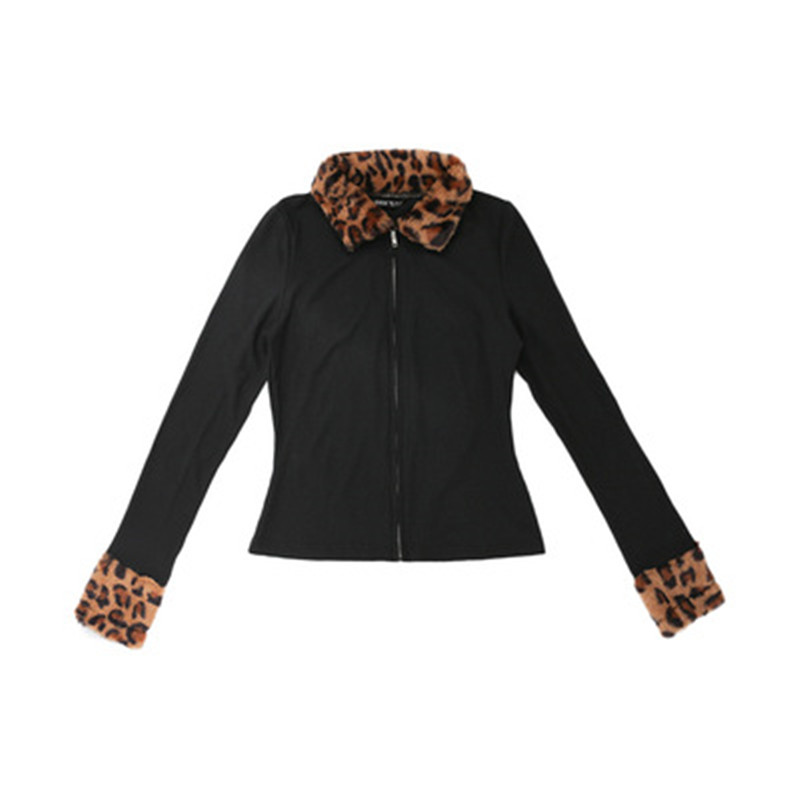 2021 Autumn Winter Zipper Leopard Women Jackets Female Sweater Coat New Black Turndown Collar Long Sleeve Outerwear Hot Sale alx