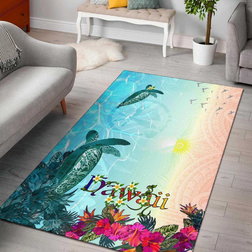 Pacific Hawaii Rugs- View sea Hawaii with Turtle and Whale – BN17