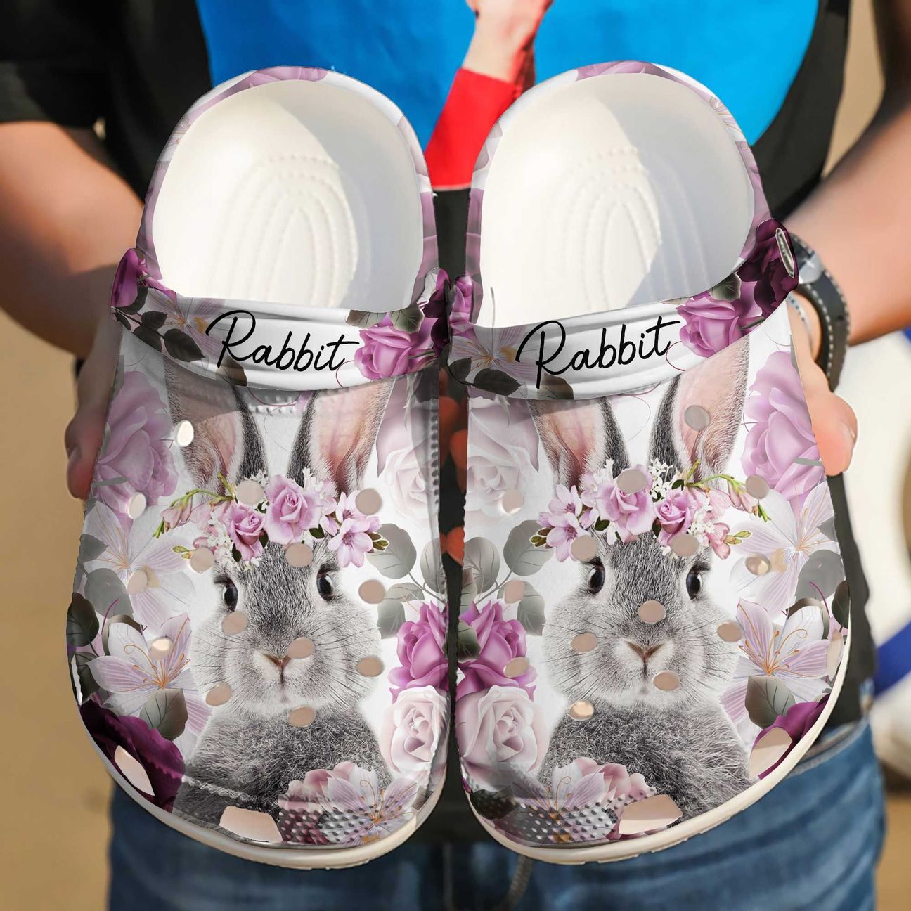 Rabbit Personalized Clog, Custom Name, Text Florals, Fashion Style For Women, Men, Kid, Print 3D