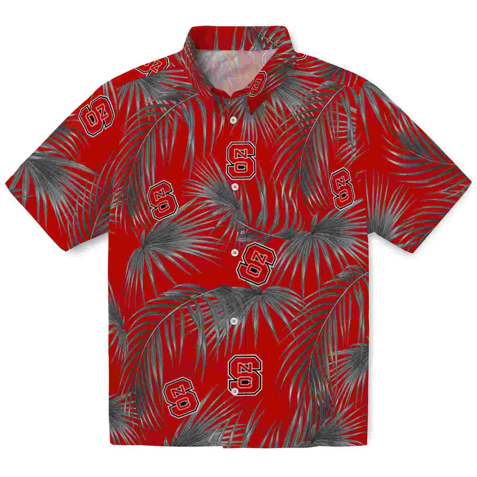 Nc State Wolfpack Leafy Palms Red Hawaiian Shirt