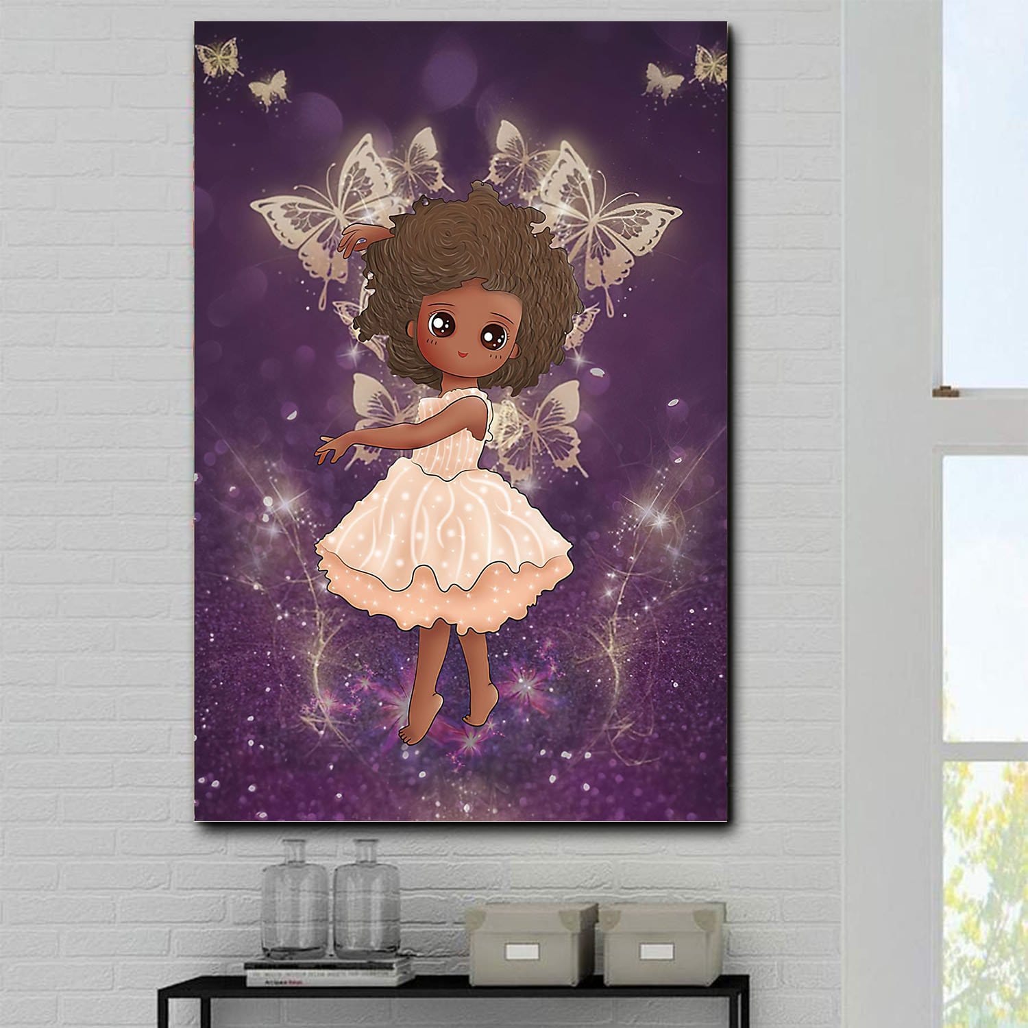 African American Cartoon Poster Melanin Cute Chibi Angel Girl Minimalist Wall Art