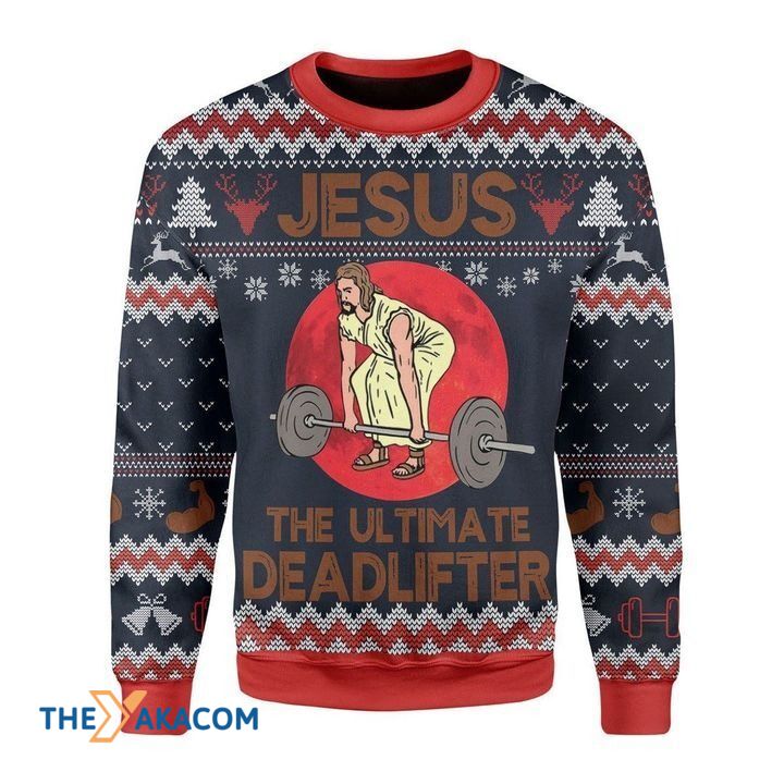 Christmas Patterns God Jesus The Ultimate Deadlifter Gift For Christmas Ugly Christmas Sweater T-Shirt