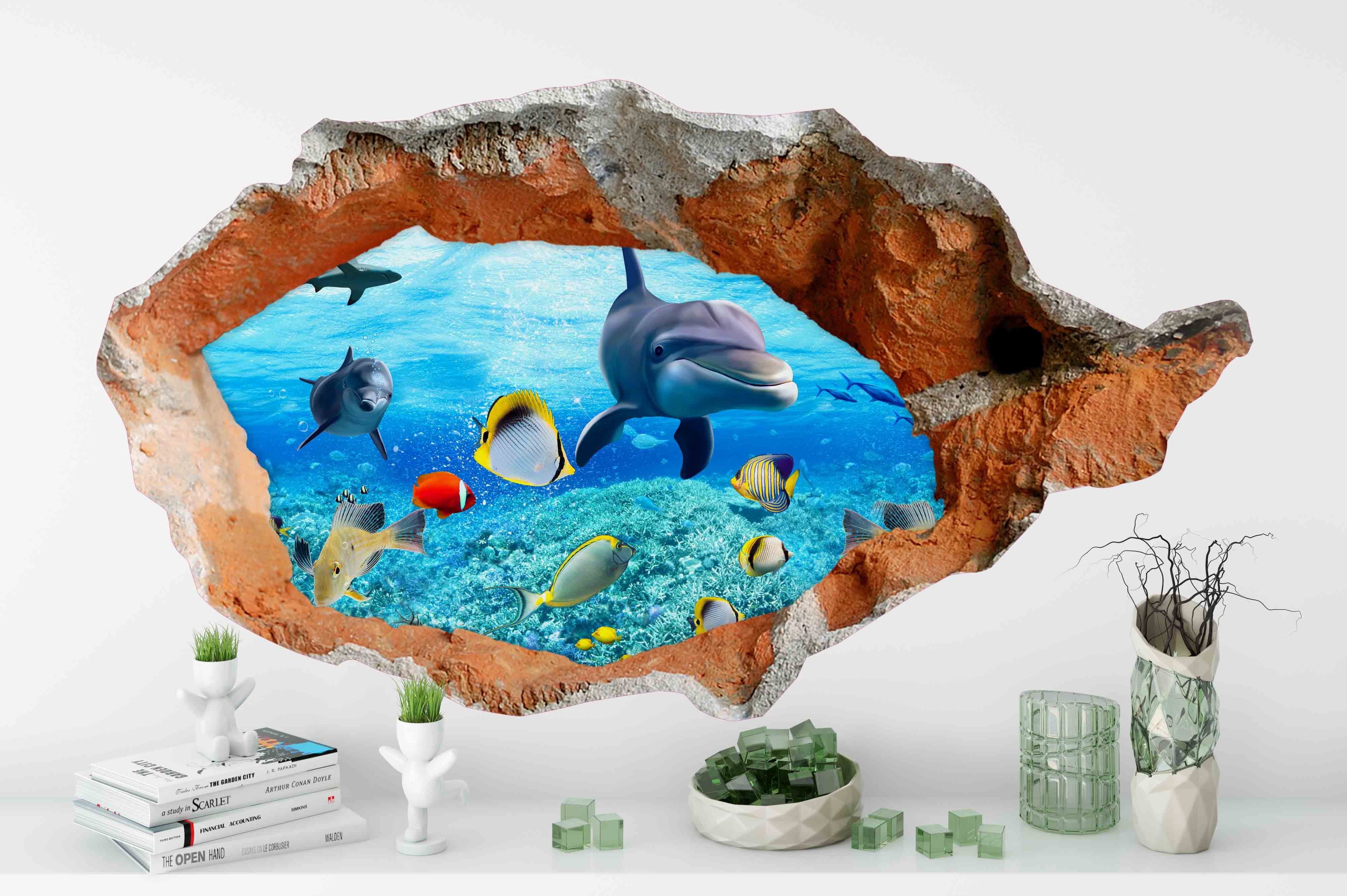 3D Damage Ocean Whale Fish Wall Mural Wallpaper 243