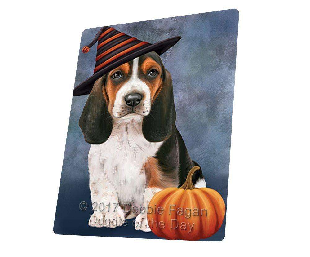 Happy Halloween Basset Hounds Dog Wearing Witch Hat With Pumpkin Art Portrait Print Woven Throw Sherpa Plush Fleece Blanket