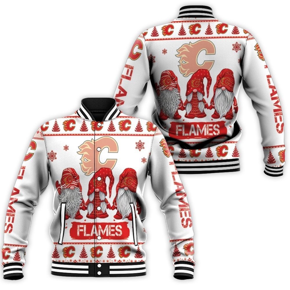 Christmas Gnomes Calgary Flames Ugly Sweatshirt Christmas 3D Baseball Jacket