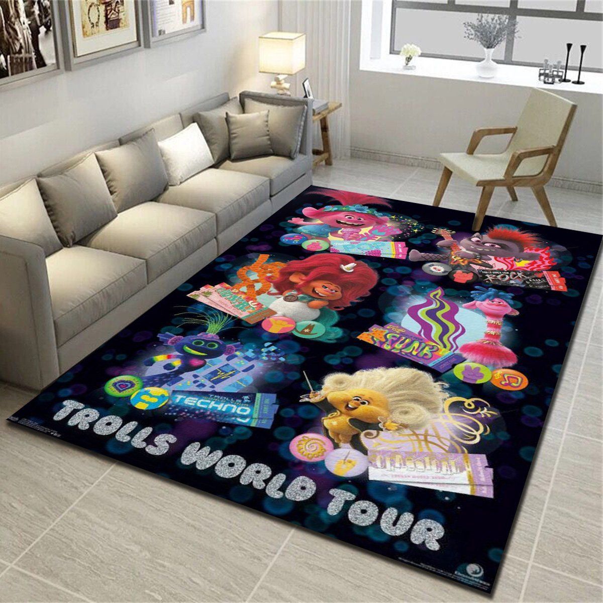 Dreamworks Trolls 2 Grid Area Rugs, Living Room Bedroom Carpet