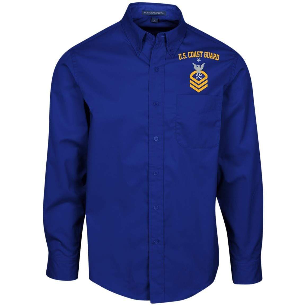 US Coast Guard Storekeeper SK E-8 Rating Badges Embroidered Port Authority Men’s LS Dress Shirt