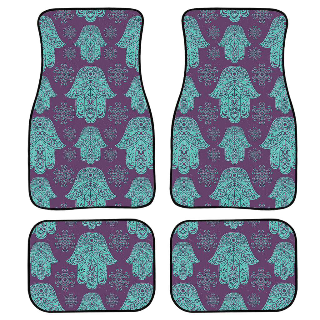 Turquoise Hamsa Pattern Print Front And Back Car Floor Mats, Front Car Mat