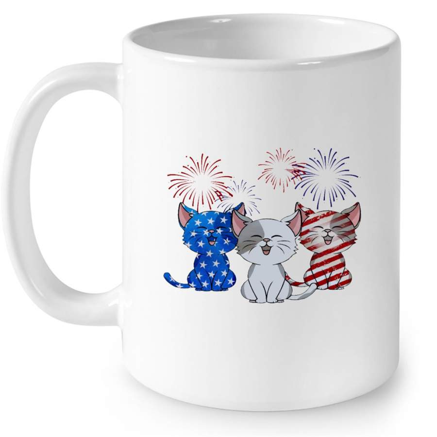 American Flag Kittens Cats, 4th July (w) – Full-Wrap Coffee White Mug