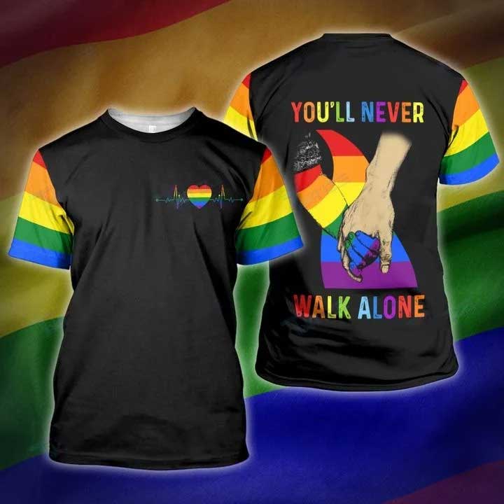 Gaymer 3D T Shirt. Lgbt Rainbow You Will Never Walk Alone 3D All Over Printed Shirt, Gift For Gay Friend