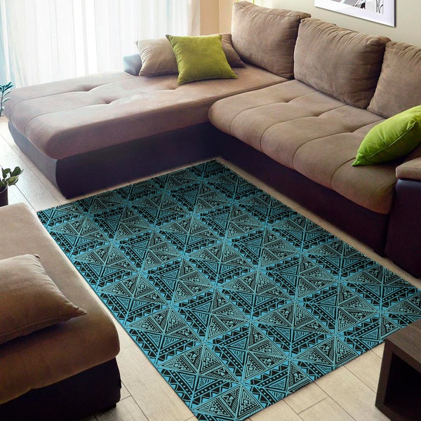 Turquoise African Ethnic Pattern Print Area Rug