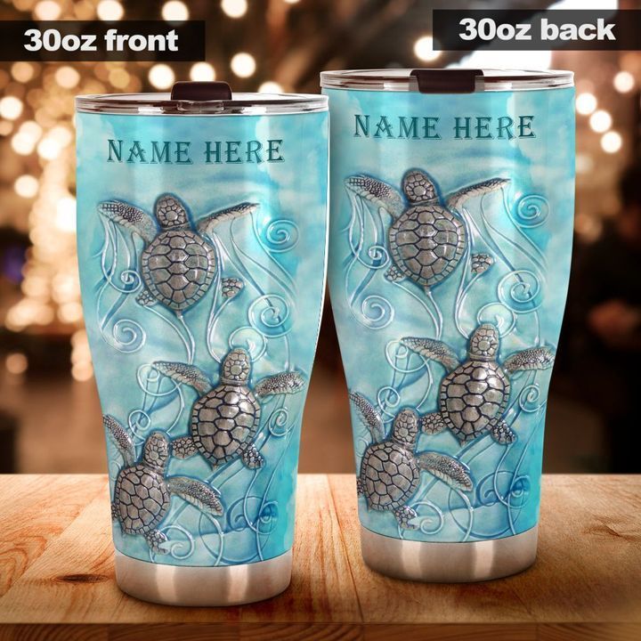 159THHANM-SEA TURTLE OCEAN COMING PERSONALIZED NAME TUMBLER 20oZ & 30oZ – BEDDING SET – BLANKET – RUG