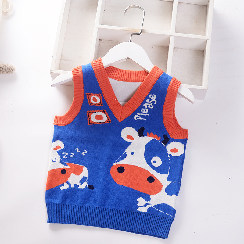 2022 Spring Autumn Baby Boys Knit Vest Cartoon Kids Jumper Sweaters Vest Children V-neck Sleeveless Boys Pullover Coat 1-7y alx