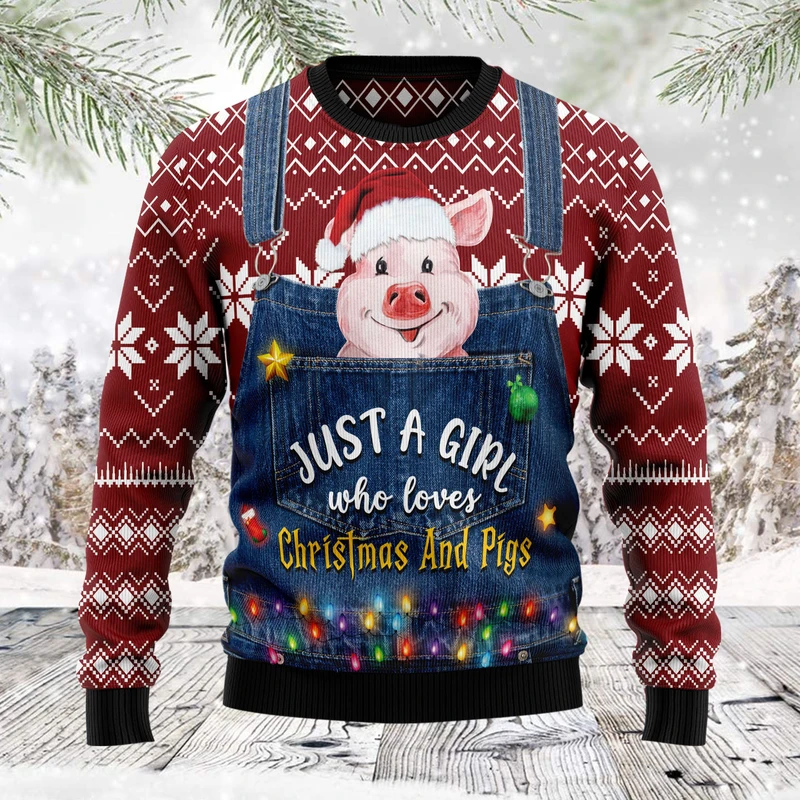 Just A Girl Who Loves Christmas And Pigs Ugly Christmas Sweater | For Men & Women | Adult | Us6050