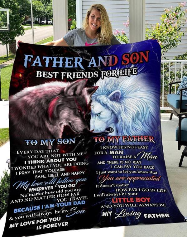 Father And Son Best Friends For Life Blanket, Lion And Wolf Blanket