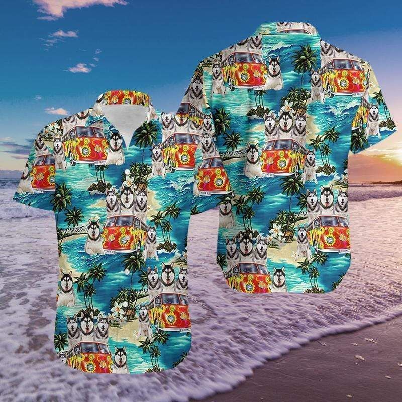 Buy Hippie Car With Husky Blue Sea Tropical Summer Hawaii Aloha Shirts Ha52681