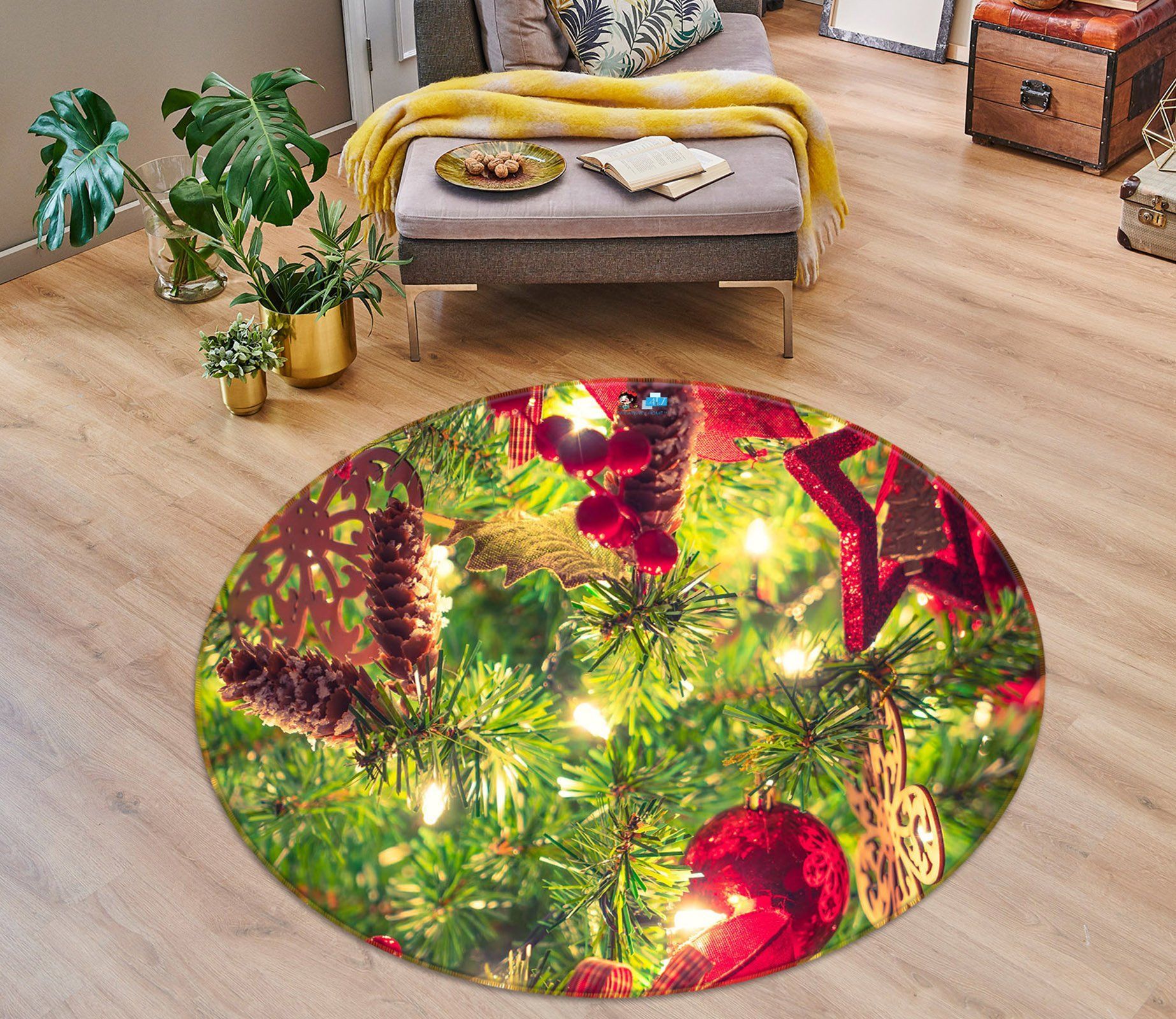 3D Branches Pineta 54109 Christmas Round Rug – Round Carpet Home Decor Xmas