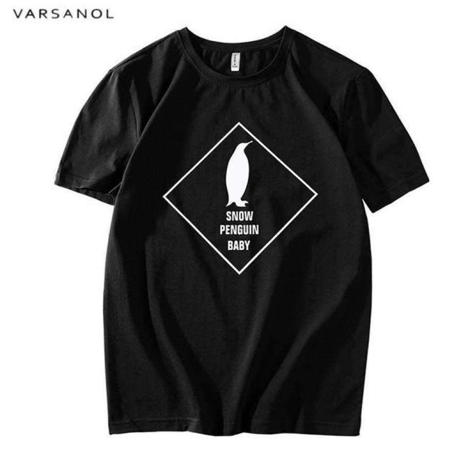 Summer Short Men Clothing Cotton Comfortable Male T-shirt Snow Penguin Baby Letter Print T shirt