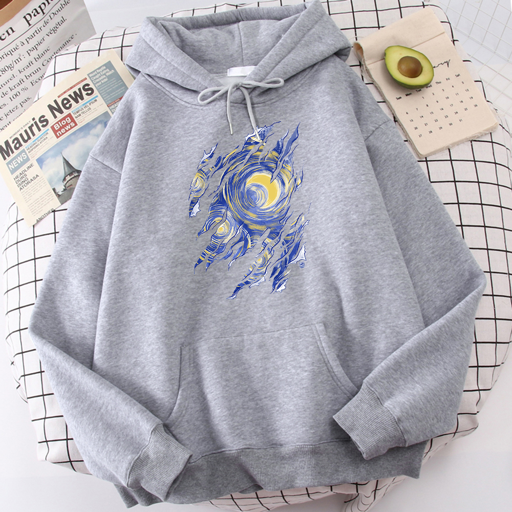 Vincent Van Gogh Starry Night Printing Women’s Hoodies Hip Hop Loose Hoodie Autumn Fleece Hoody Harajuku Crewneck Streetwear Men alx