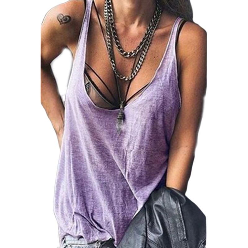 Womens Sexy Sleeveless Tank Top Low Cut Neckline Solid Color Loose Casual Beach Cami Vest Swimsuit Cover Up Streetwear alx