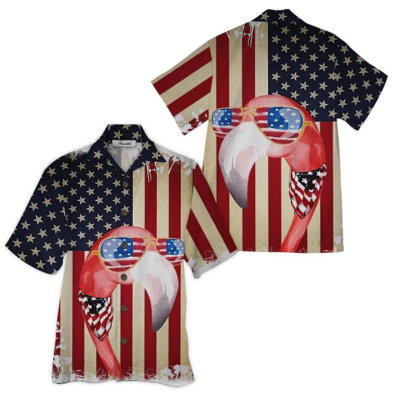 American Flag Flamingo Hawaiian Shirt | For Men & Women | Adult | Hw8531