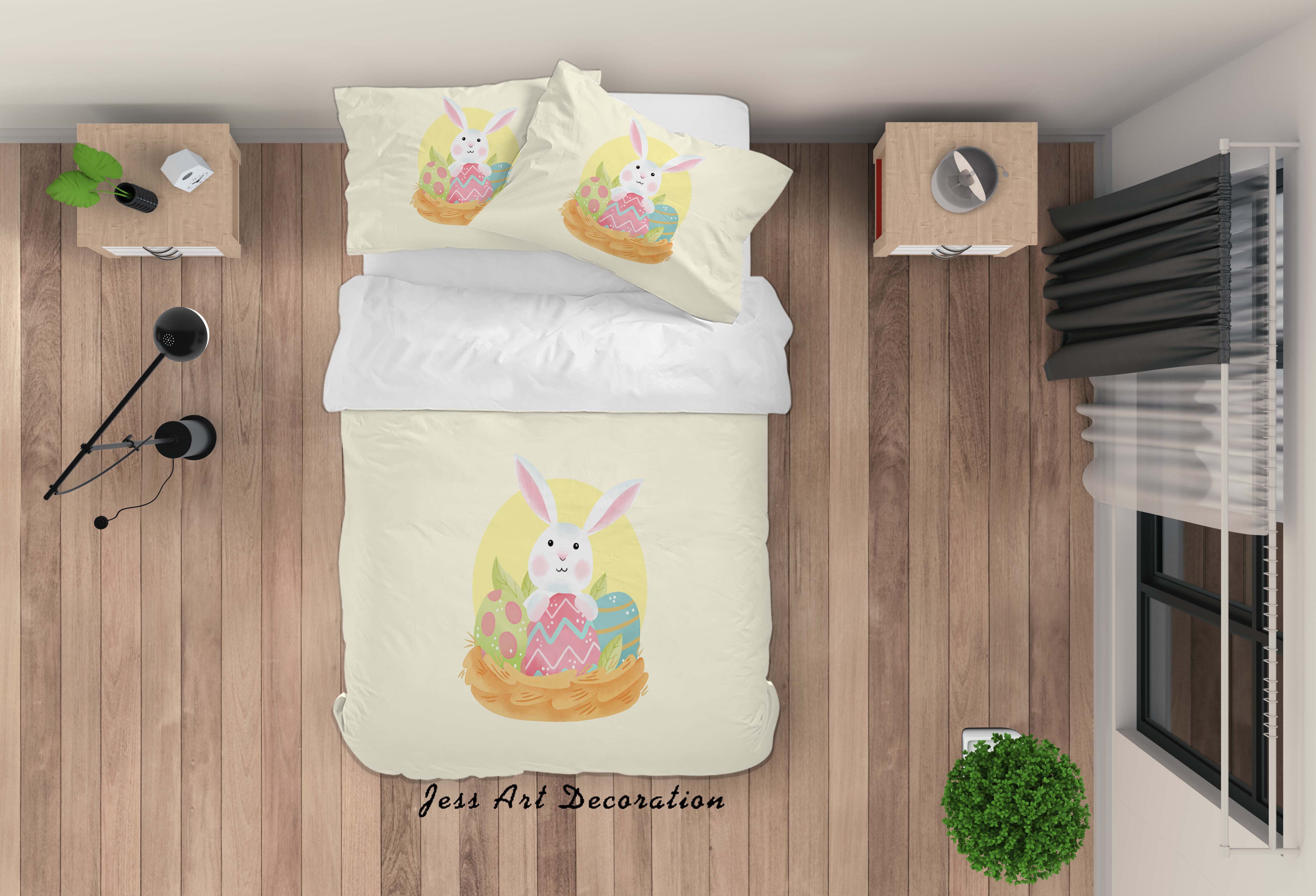 3D Yellow Rabbit Quilt Cover Set Bedding Set Duvet Cover Pillowcases Sf03