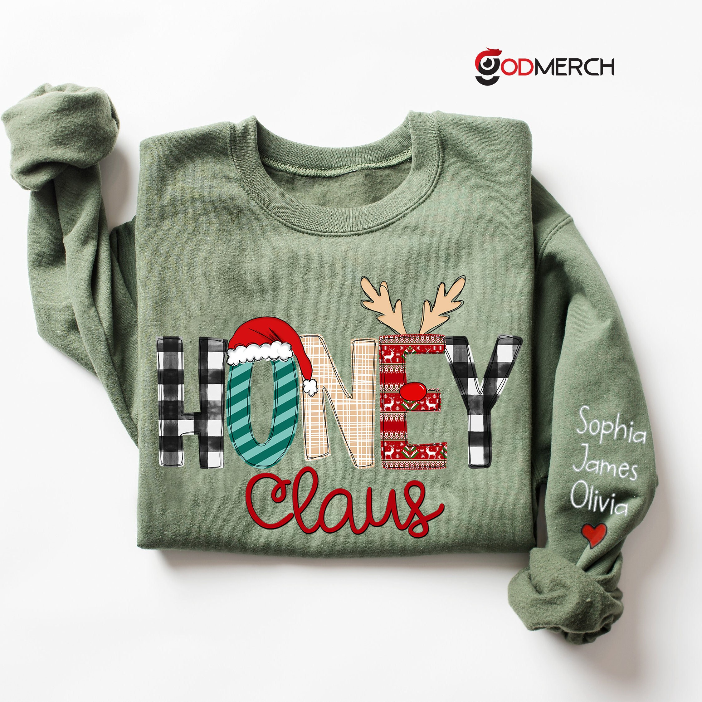 Custom Honey Claus Sweatshirt, Christmas Honey Claus Gifts, Xmas Honey Sweater, Custom Honey And Grandkids Sweatshirt, Gifts For Honey