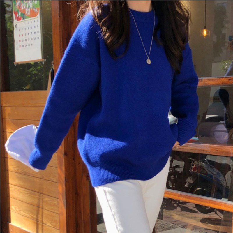 Syiwidii Blue Sweaters Women Fall Winter 2021 Korean Fashion New Pullovers O Neck Long Sleeve Harajuku Loose Knitting Jumpers alx