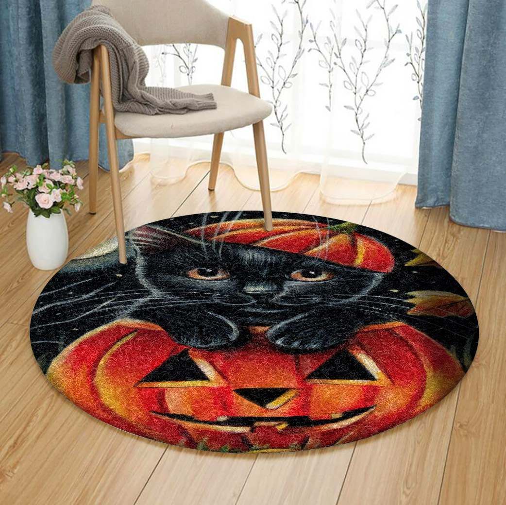 Black Cat Pumpkin Halloween GE2600 Round Rug  CYSI2907