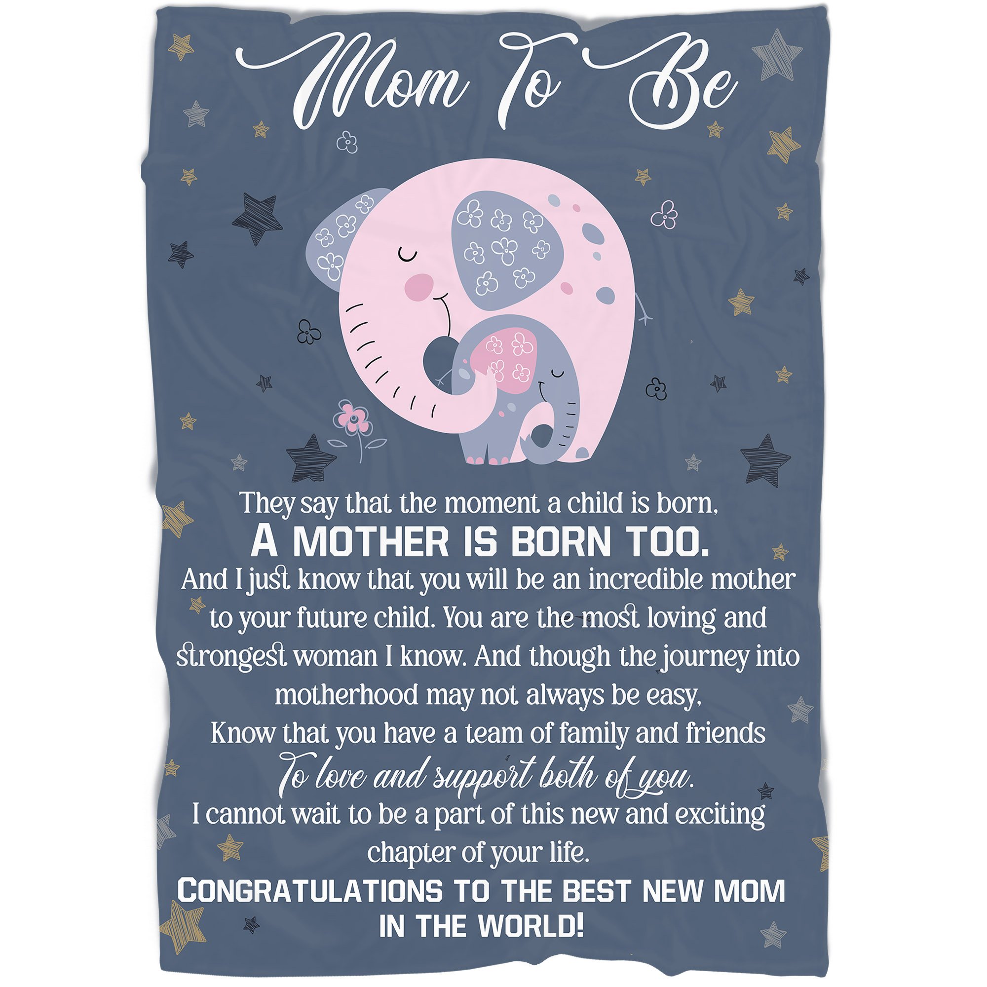 Mom To Be Blanket| Congratulations to The Best Mom in The World| Cute Elephant Throw Blanket for New Mom, Pregnant Mom| N1388 ChipteeAmz