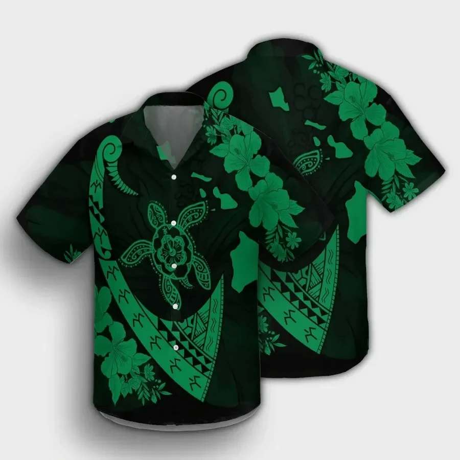 Map Hibiscus Turtle Fish Hook Polynesian Hawaii Shirt Unisex Adult Ha2449