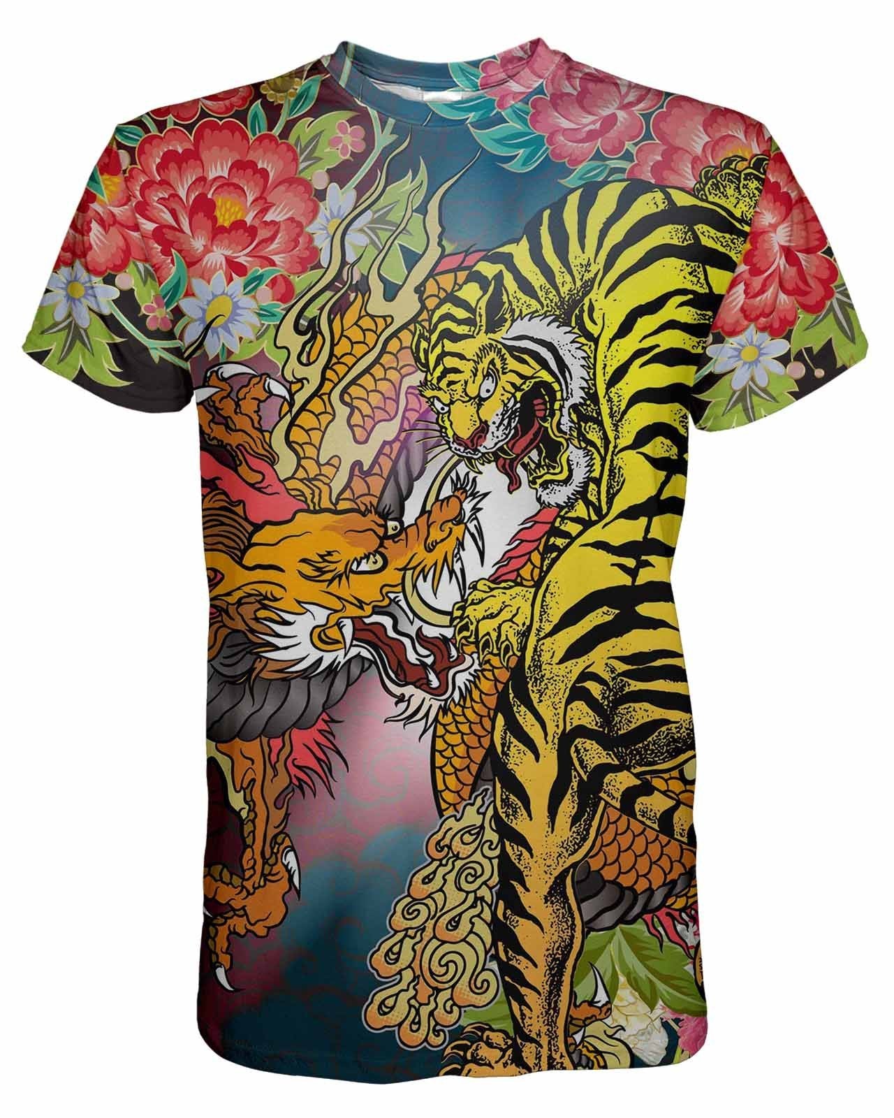 Dragon Tiger Flowers T-Shirt