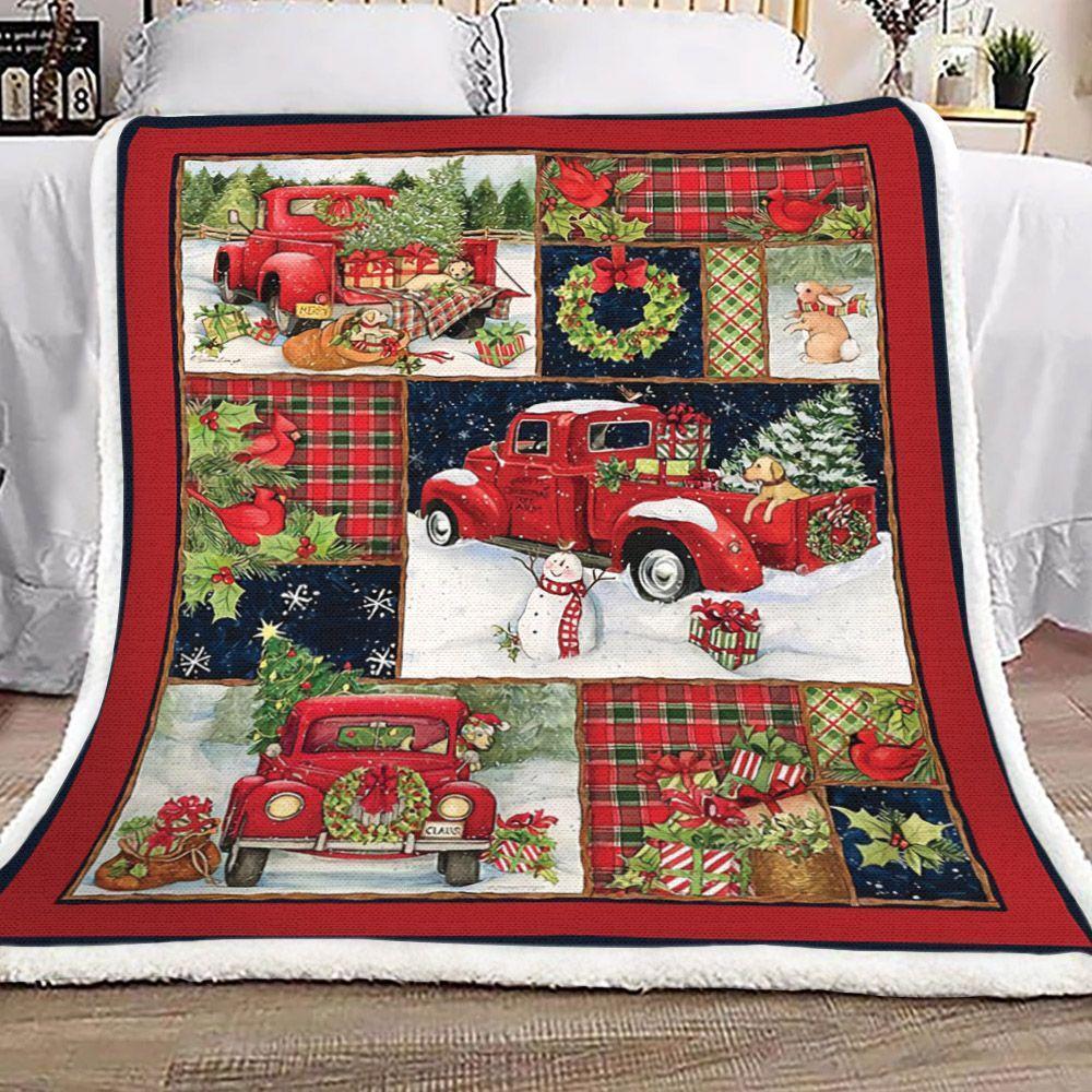 Christmas Red Truck And Snowman Fleece Blanket - Quilt Blanket Gift Fo Fleece Blanket, Blanket Sofa Bed, 3D Blanket Teesummer