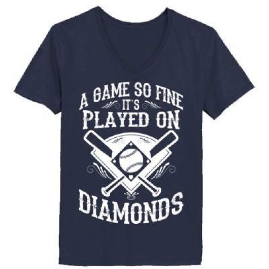 AGR A Game So Fine Its Played On Diamonds Baseball – Ladies’ V-Neck T-Shirt