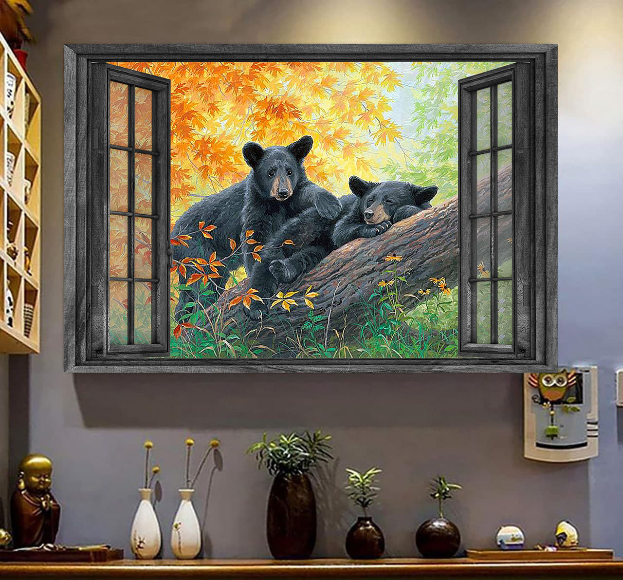 Bear 3D Wall Art Painting Art 3D Wild Animals Lover Home Decoration Gift Idea Gift Father Day Bear Couple