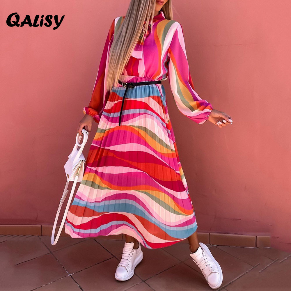 2022 Women Vintage Fashion Print Pullover Party Dress Casual Long Sleeve Dress Spring Autumn Lady Loose Boho Beach Clothing alx