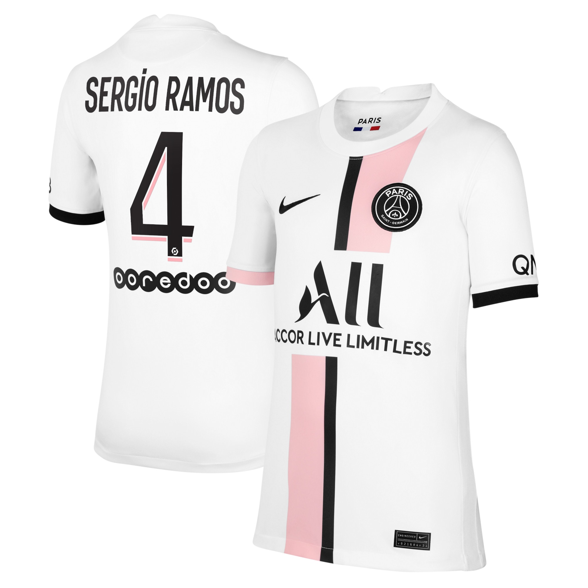 Sergio Ramos Paris Saint-Germain Youth 2021/22 Away Breathe Stadium Replica Player Jersey – White