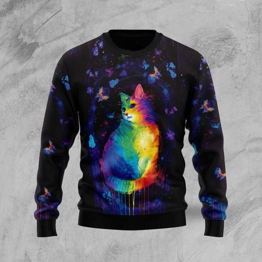 Cat Colorful Christmas Ugly Sweater