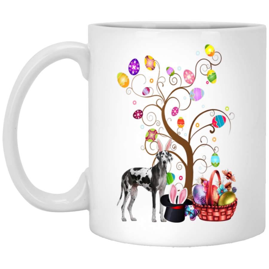 Bunny Great Dane Easter Day Hunting Egg Dad Mom Gift 11oz 15oz White Mug Happy Easter Day Funny Colors Eggs Bunny Ears Peeps Cute