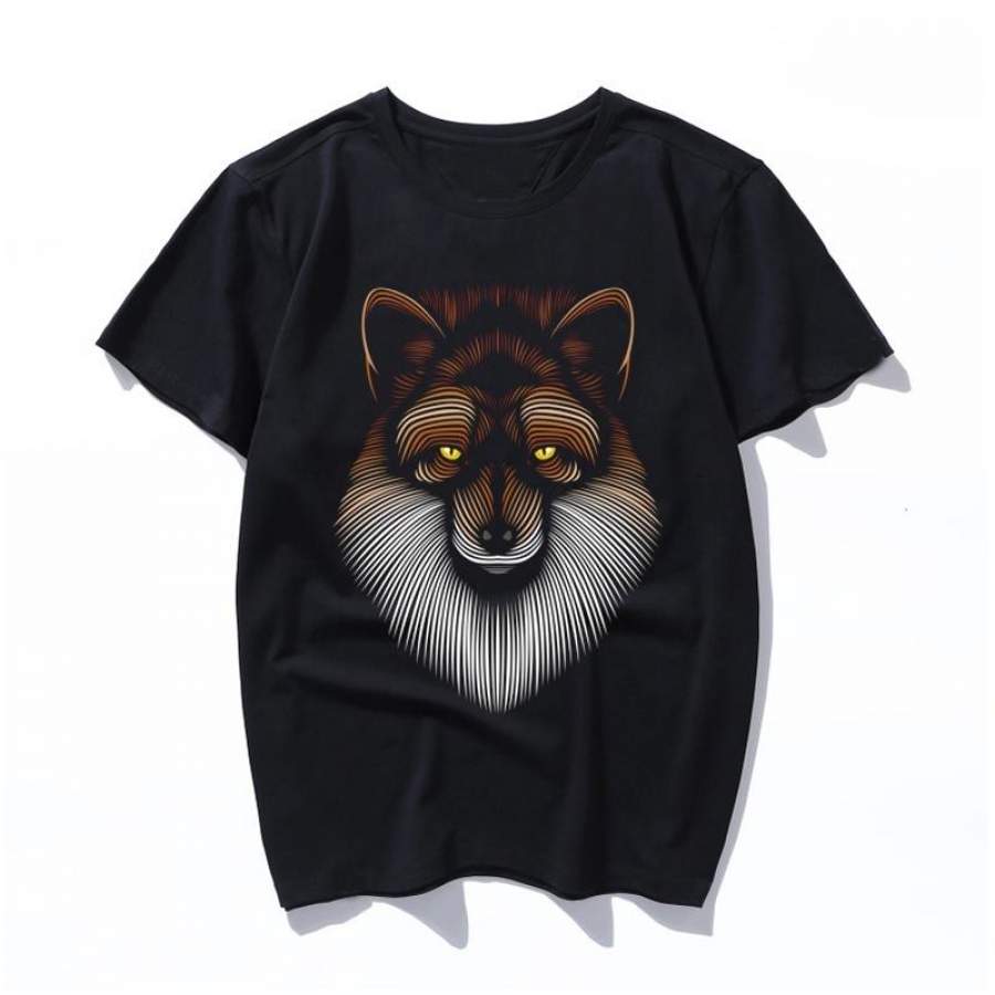 fox face lines Men Creative Printed Short sleeve Cotton t shirt Fashion Casual Fitness Bodybuilding Workout Tees Male female Tops Clothing