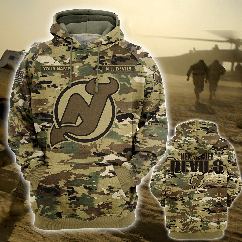 Personalized Your Name 18 New Jersey Devils Ocp Camouflage Hoodie