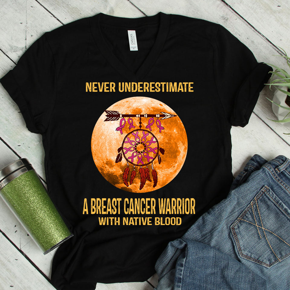 Never Underestimate A Breast Cancer Warrior With Native Blood Standard Men T-shirt