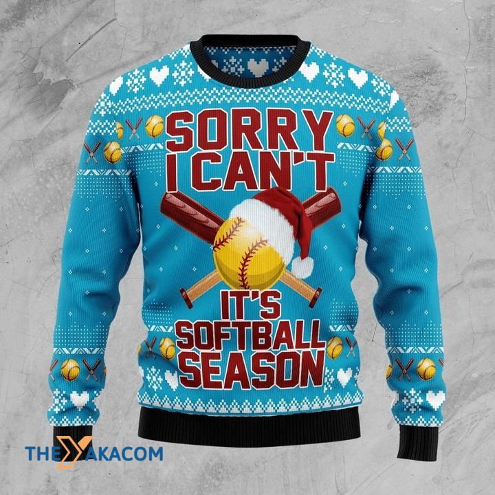 Sorry I Can’T It’S Softball Season Gift For Christmas Ugly Christmas Sweater