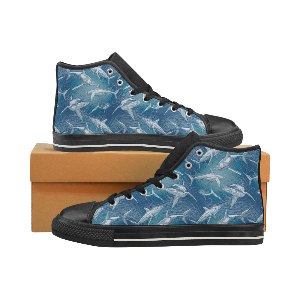 Shark Hand Drawn Men’S High Top Canvas Shoes Black Gift For Men Women