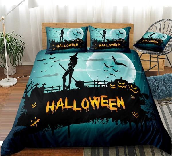 3d Blue Halloween Pumpkin Lantern Cotton Bed Sheets Spread Comforter Duvet Cover Bedding Sets